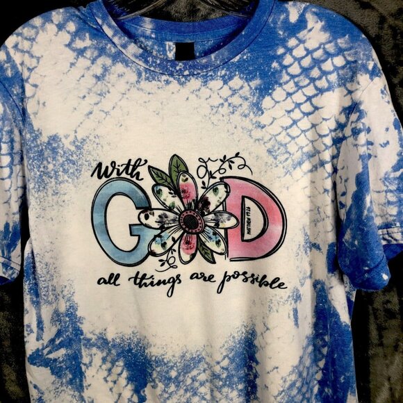 Jesus Shirts Womans Shirt With God All Things Are Possible Size Medium Blue - Picture 2 of 10